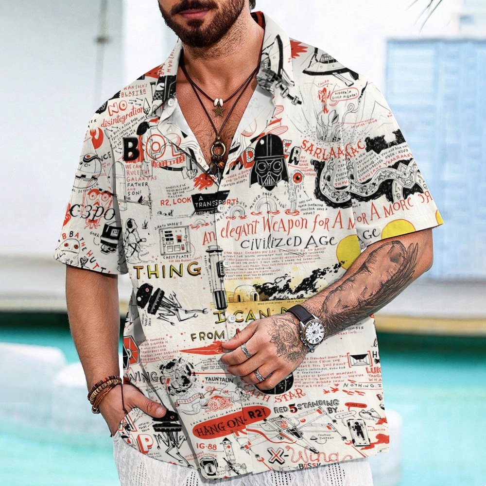 Vintage Planet And Alien Art Print Geek Hawaiian Shirt