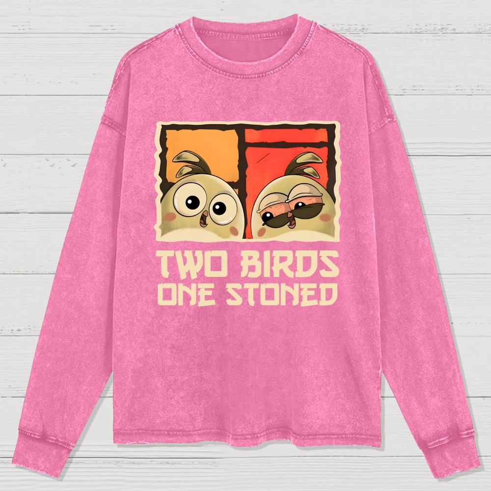 Two Birds One Stoned Washed Long Sleeve Tee