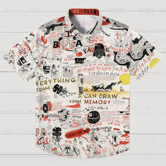 Vintage Planet And Alien Art Print Geek Hawaiian Shirt