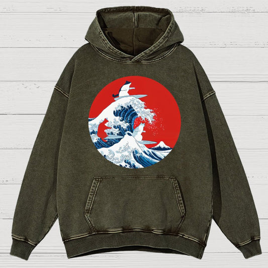 Surfing Cat Funny Vintage Distressed Hoodie