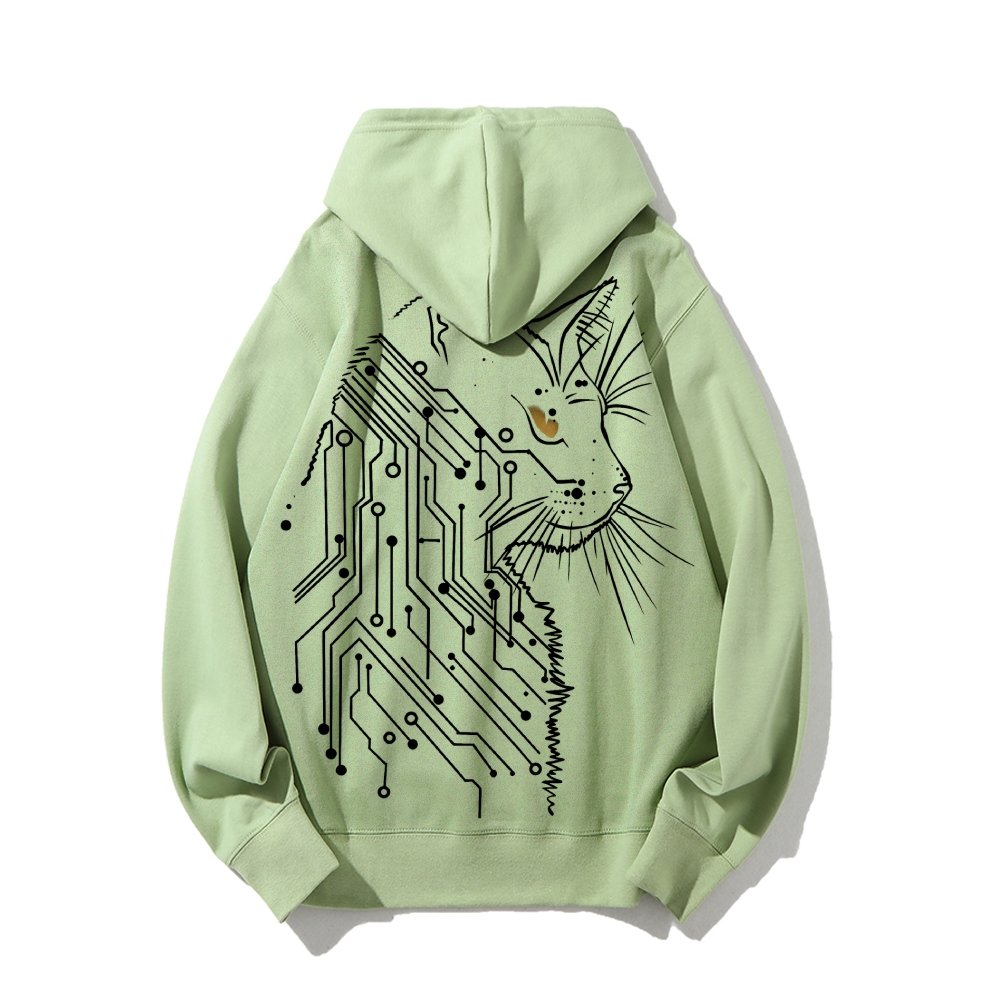 Cat Printed Back Cotton Hoodie