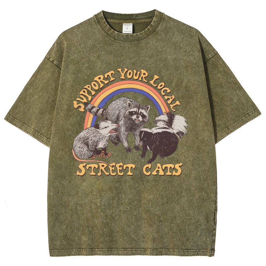 Support Your Local Street Cats (raccoon) Vintage Distressed T-shirt