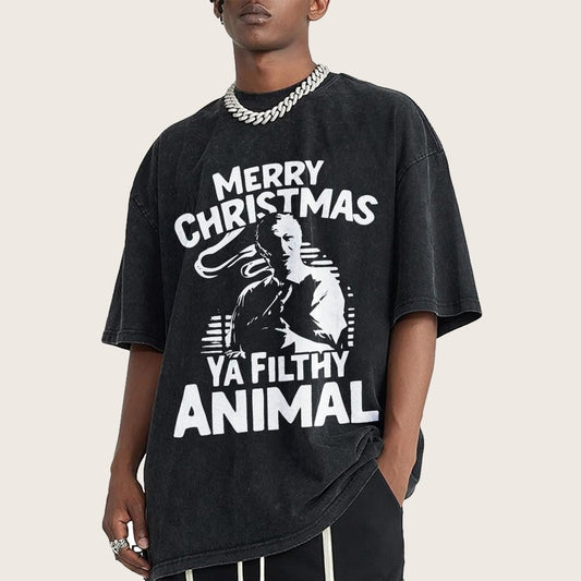 Merry Christmas Ya Filthy Animal Vintage Distressed T-shirt