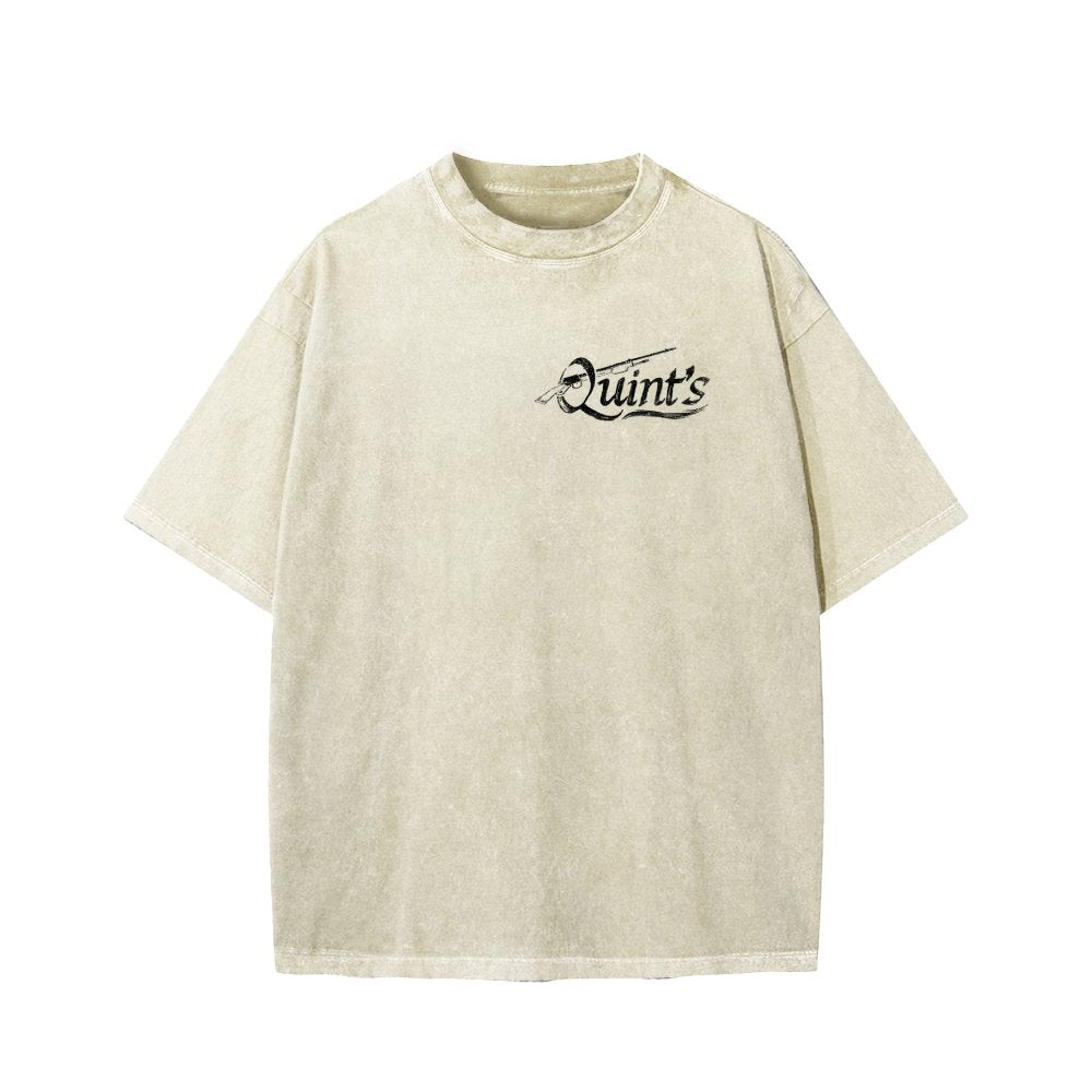 Captain's Shark Fishing Front And Back Printing Washed T-shirt