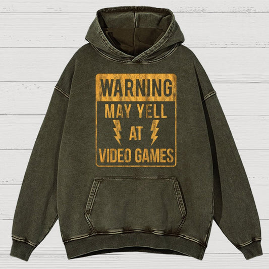 Warning May Yell At Video Games Vintage Distressed Hoodie
