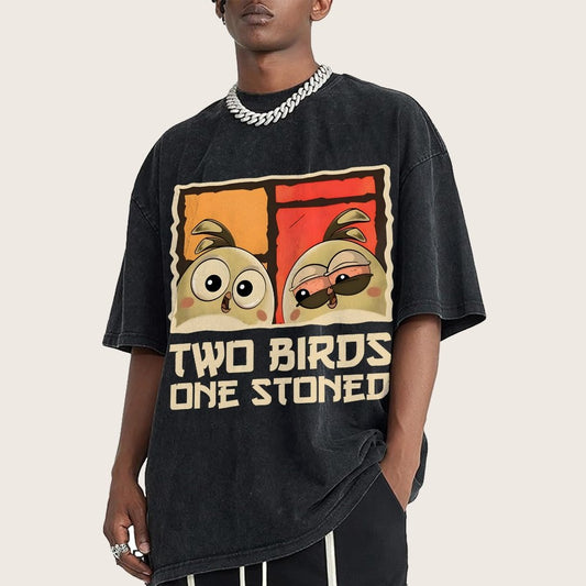 Two Birds One Stoned Vintage Distressed T-shirt