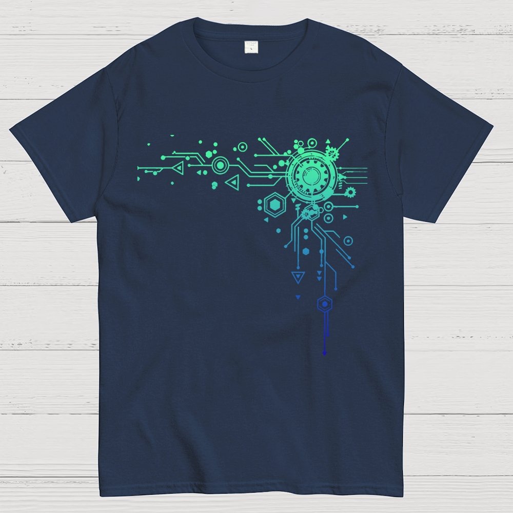 Blue Tech Element Print Unisex Geek T-Shirt