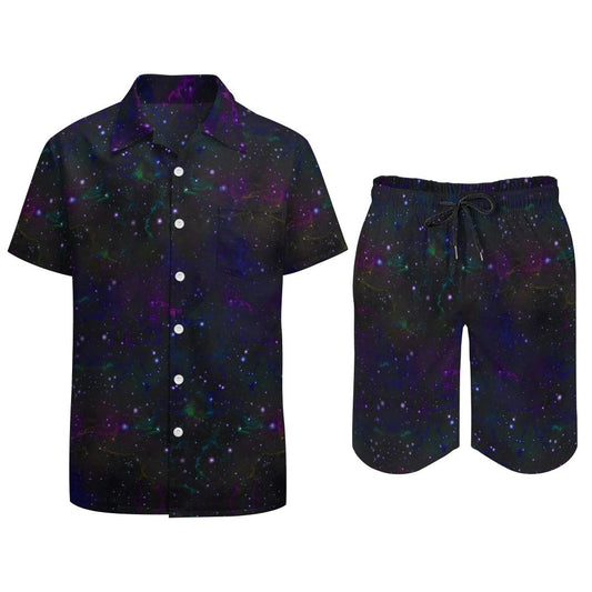 Cool Starry Sky Print Hawaiian Shirt Set