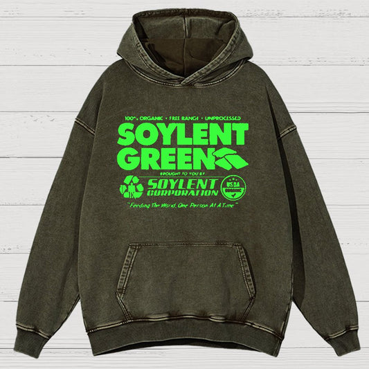 100% Organic Soylent Green Washed Vintage Distressed Hoodie