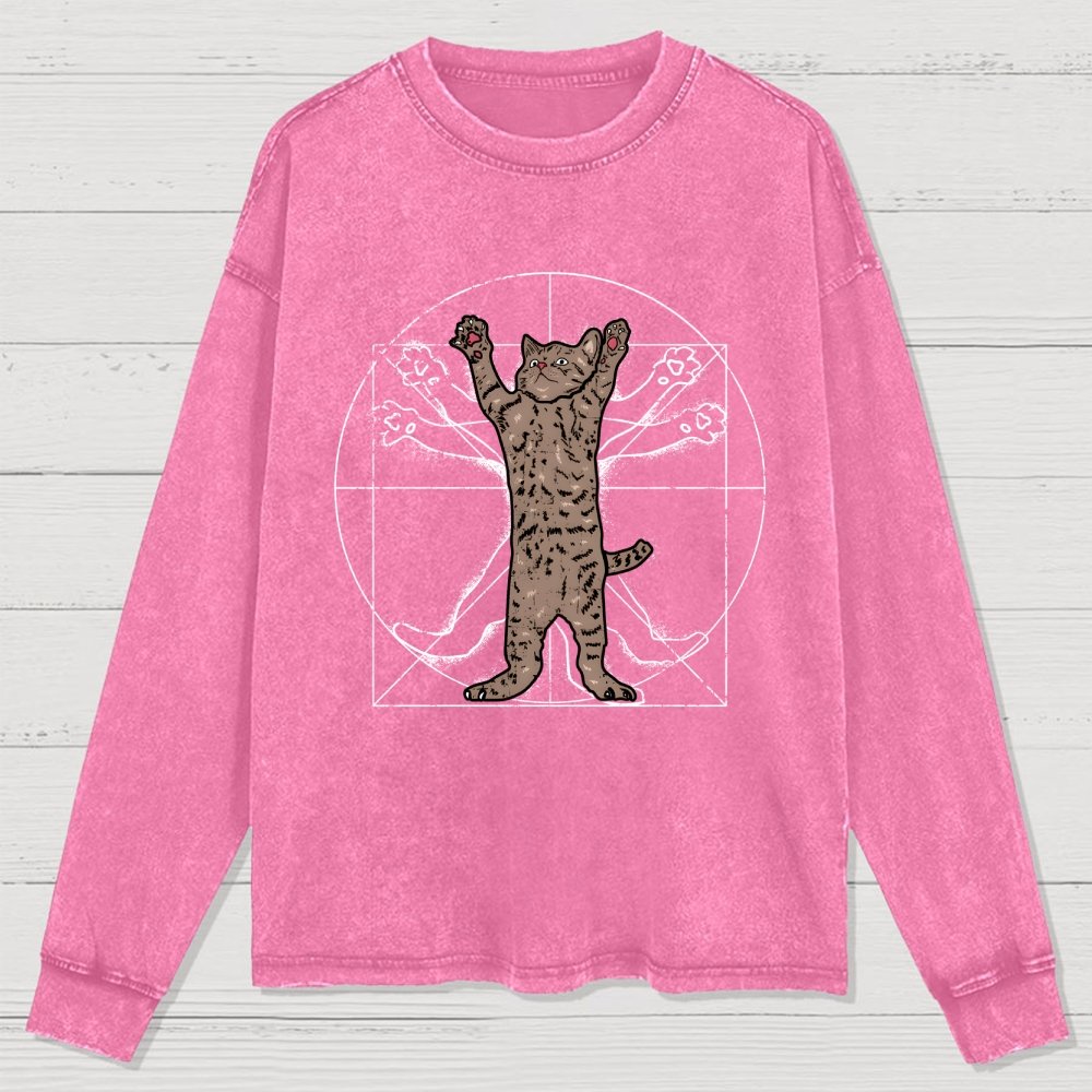 vitruvian cat Washed Long Sleeve Tee