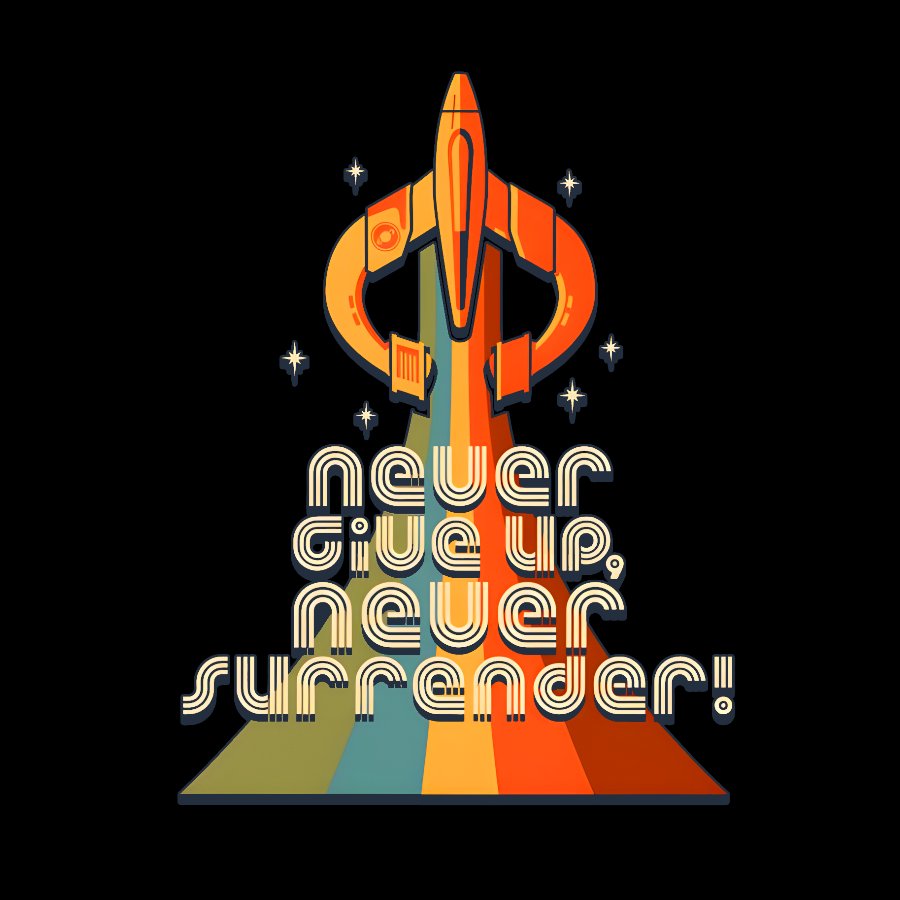 Retro Quest Never give up never surrender! Geek T-Shirt