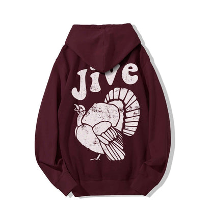 Jive Turkey Printed Back Unisex Cotton Hoodie