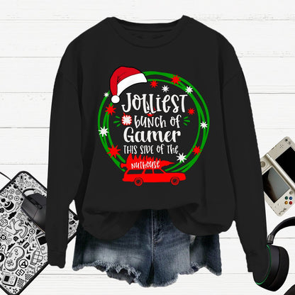 Jolliest Bunch Of Gamer Christmas Cotton Pullover Sweatshirt