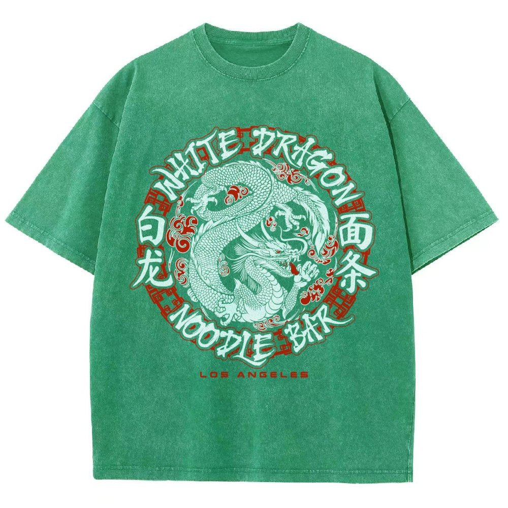 White Dragon Noodle Bar Oversized Vintage Distressed T-shirt