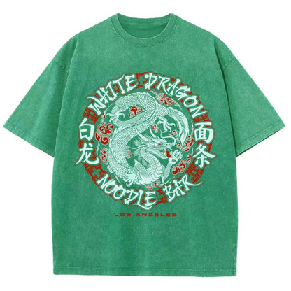 White Dragon Noodle Bar Oversized Vintage Distressed T-shirt