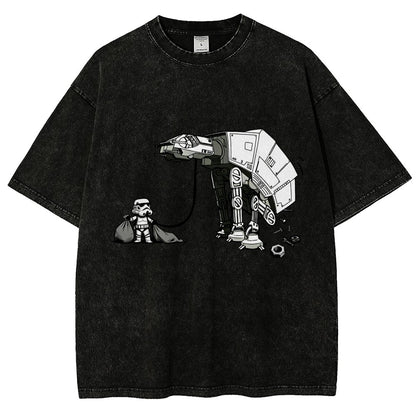 Picking Up Feces With A Huge Poop Bag Empire Robot Dog-Planet Battles Vintage Distressed T-shirt