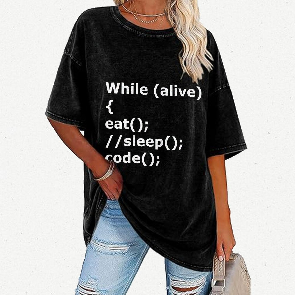 While Alive Eat No Sleep Code Vintage Distressed T-shirt