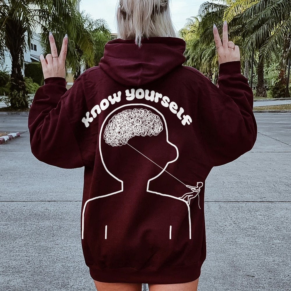 Vintage Mental Health Matters Graphic Print Printed Back Cotton Hoodie