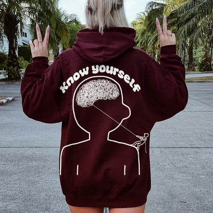 Vintage Mental Health Matters Graphic Print Printed Back Cotton Hoodie