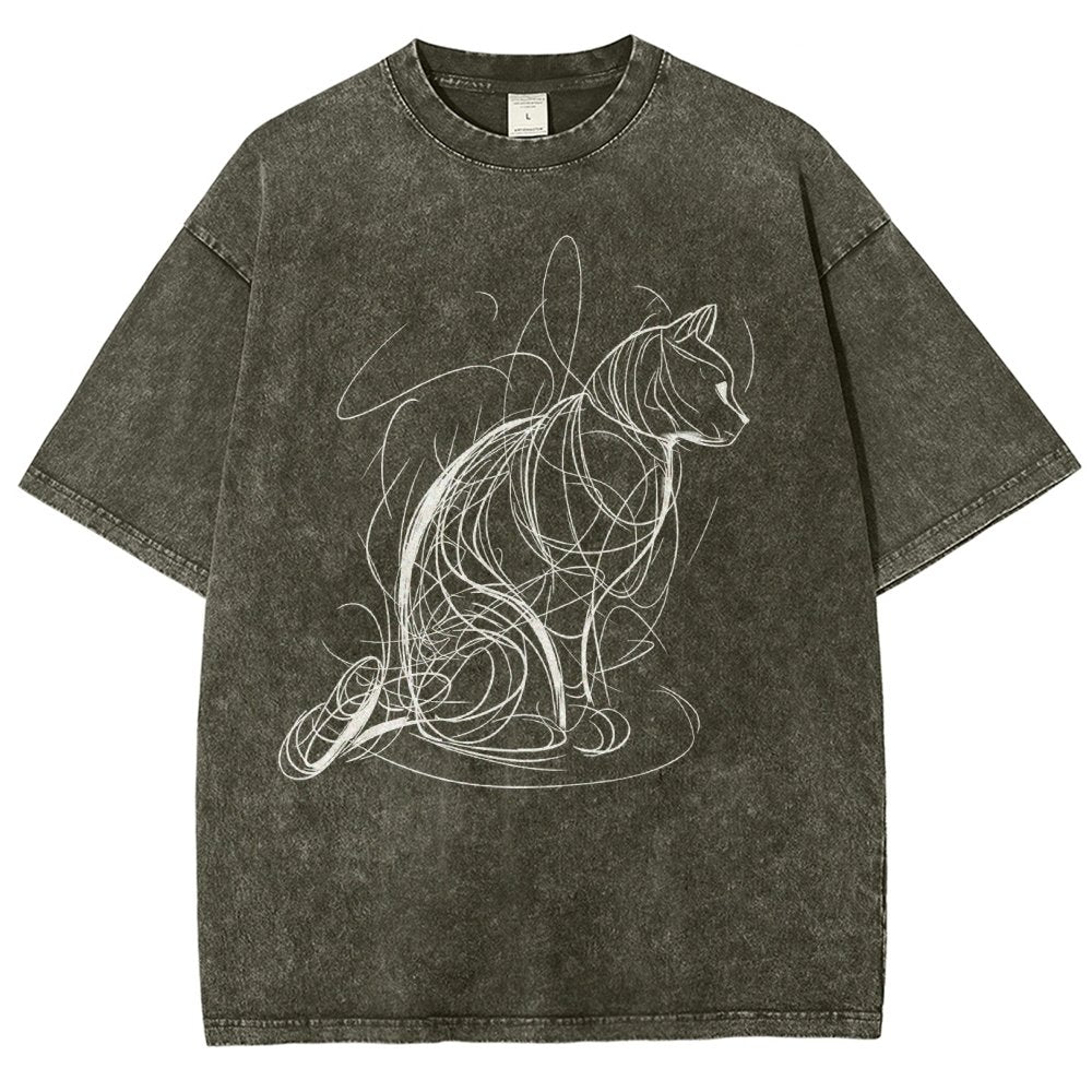 Cat Lines Vintage Distressed T-shirt