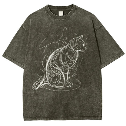 Cat Lines Vintage Distressed T-shirt