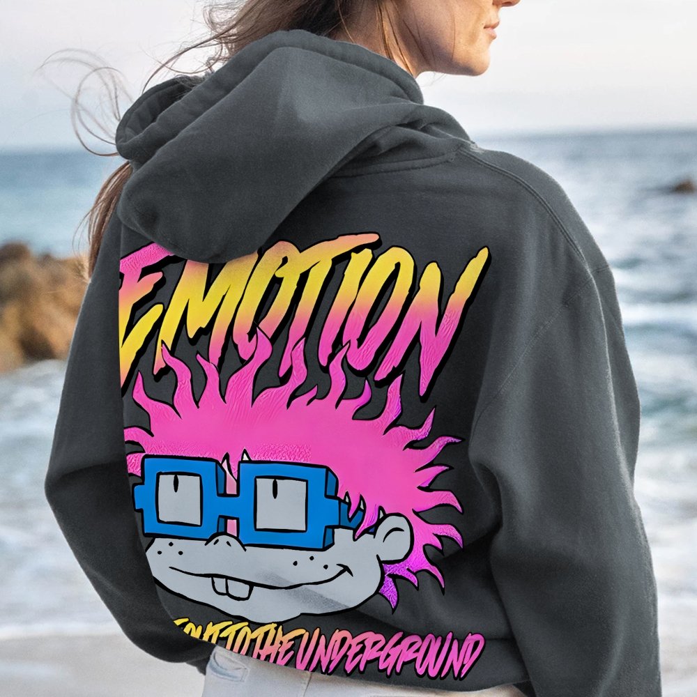 Vintage Cartoon Monster Graphic Print Printed Back Cotton Hoodie
