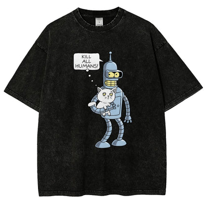 Kill All Humans! Catender Vintage Distressed T-shirt