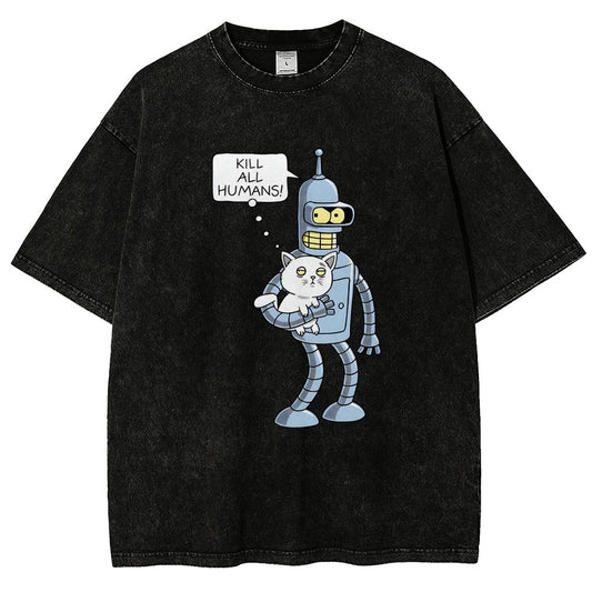 Kill All Humans! Catender Vintage Distressed T-shirt