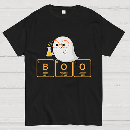 Ghost Scientist With Periodic Table of Elements that Spell BOO, Halloween Geek T-Shirt