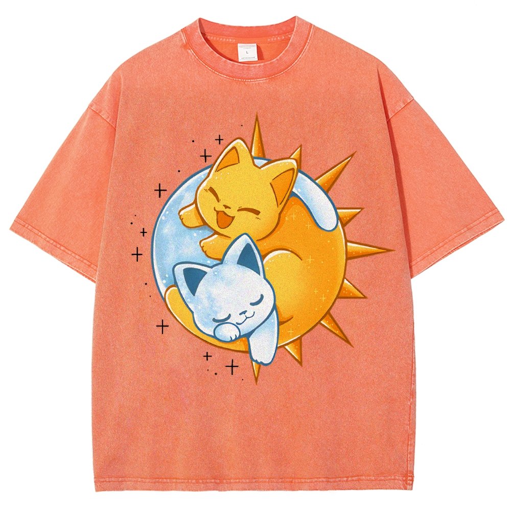 Sun Moon Kittens Vintage Distressed T-shirt