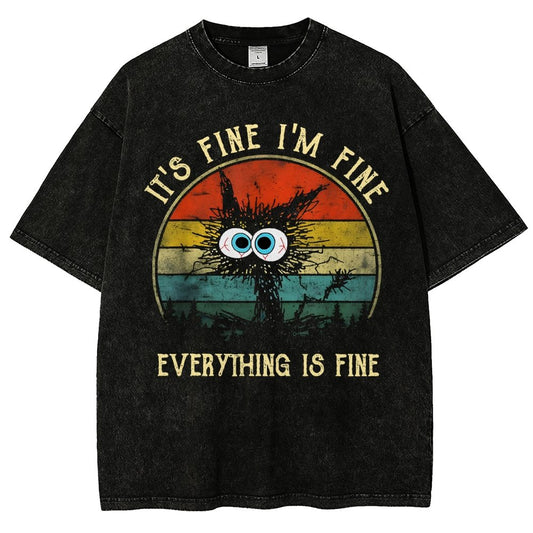 It ‘s Fine I am Fine Everything Is Fine Funny Black cat Vintage Distressed T-shirt