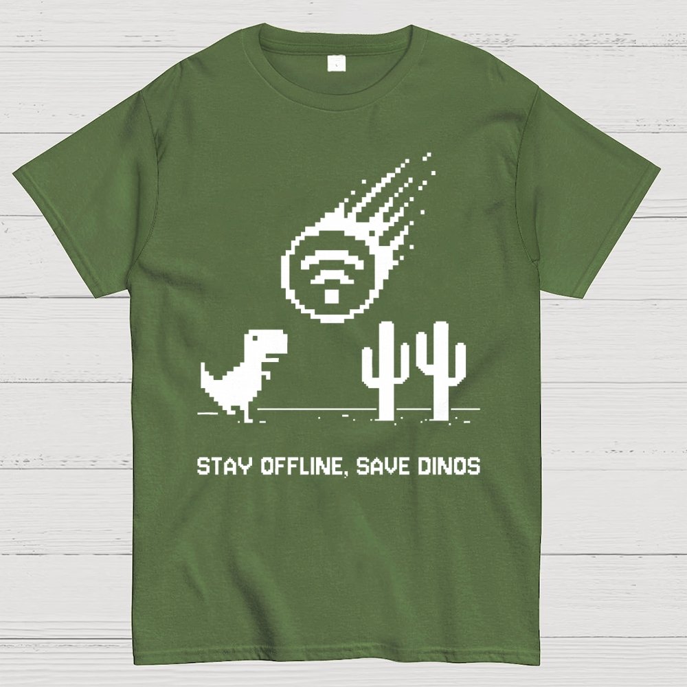 Stay Offline, Save dinos Geek T-Shirt