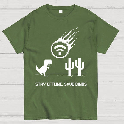 Stay Offline, Save dinos Geek T-Shirt