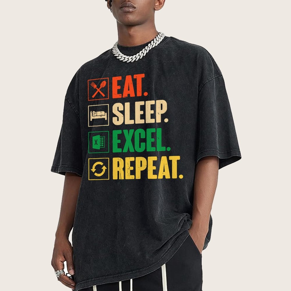 Eat Sleep Excel Repeat Funny Excel Vintage Distressed T-shirt