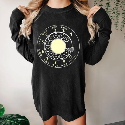 Rotary Dial Vintage Funny Nerd Washed Long Sleeve Tee