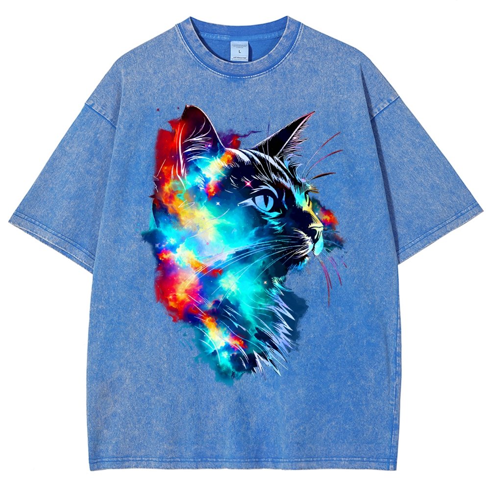 Cosmos Cat Vintage Distressed T-shirt