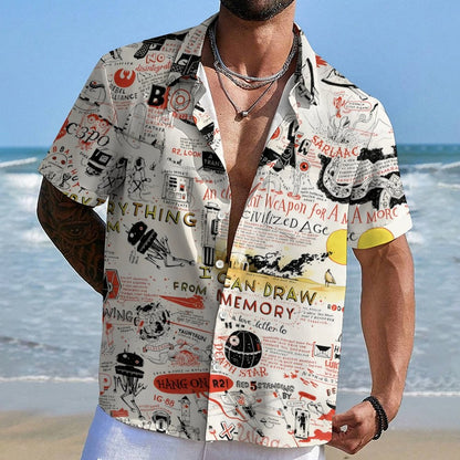 Vintage Planet And Alien Art Print Geek Hawaiian Shirt