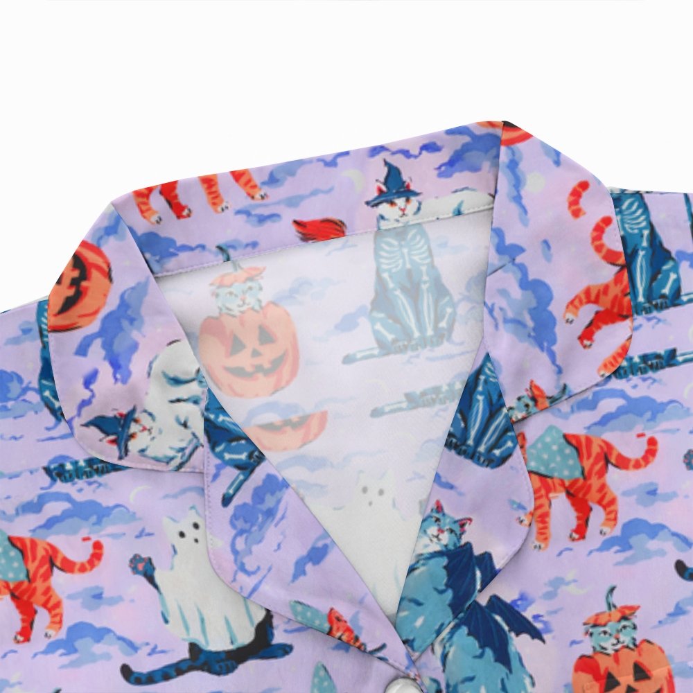 Halloween Cat Art Print Geek Long Sleeve Pajama Set