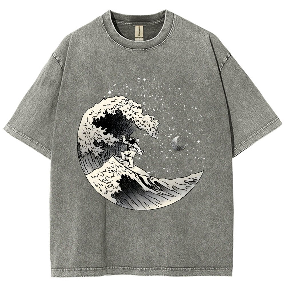 Astronaut Surfing Kanagawa Wave by Tobe Fonseca Vintage Distressed T-shirt