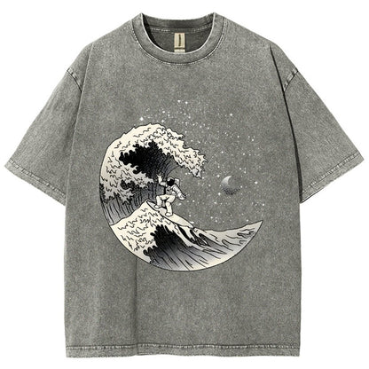 Astronaut Surfing Kanagawa Wave by Tobe Fonseca Vintage Distressed T-shirt