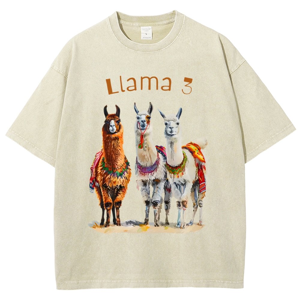 3 Llama Vintage Distressed T-shirt