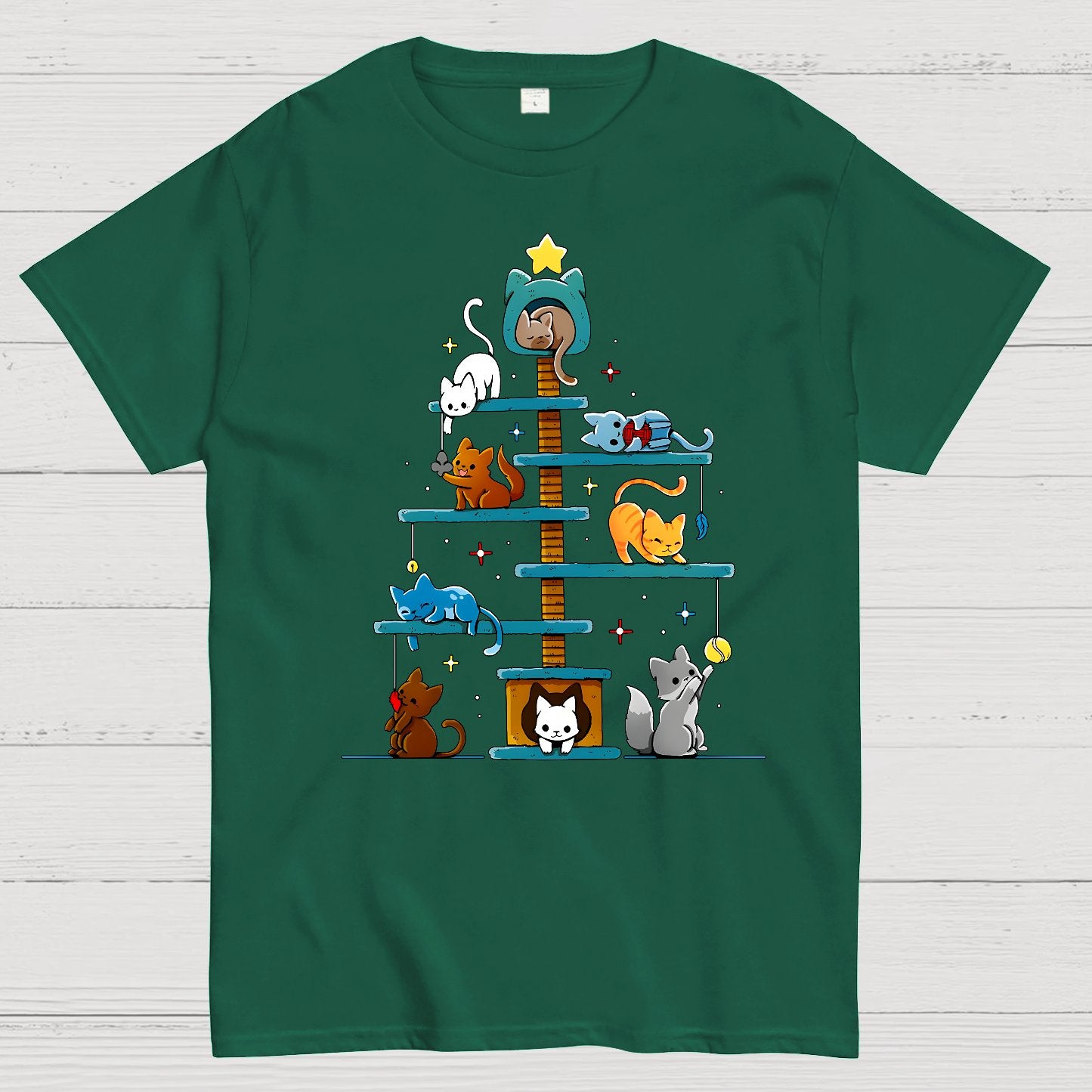 Christmas House Tree Cats Geek T-Shirt