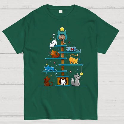 Christmas House Tree Cats Geek T-Shirt