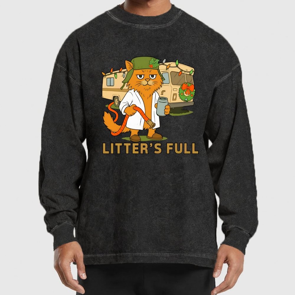 Christmas Shitters Full Cat Washed Long Sleeve Tee