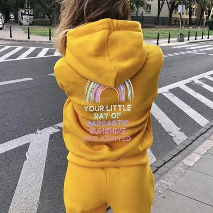 Your Little Ray of Sarcastic Sunshine Has Arrived Printed Back Cotton Hoodie