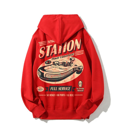 Classic Printed Back Cotton Hoodie with a Fictitious Location Design
