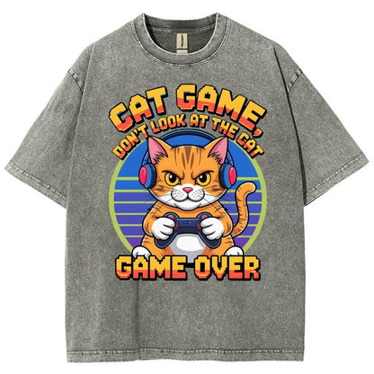 Funny Cat Game-Game Over Vintage Distressed T-shirt
