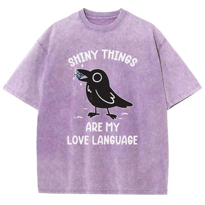 Crow Love Shiny Vintage Distressed T-shirt