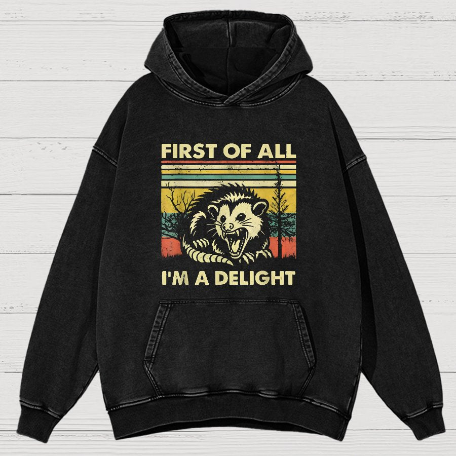 First Of All I'm A Delight Sarcastic Vintage Distressed Hoodie