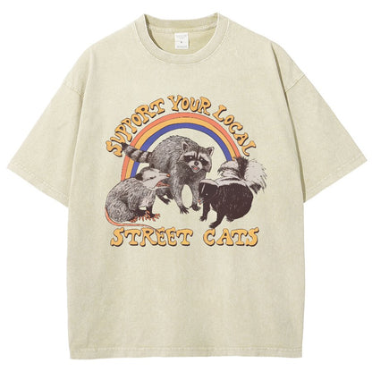 Support Your Local Street Cats (raccoon) Vintage Distressed T-shirt